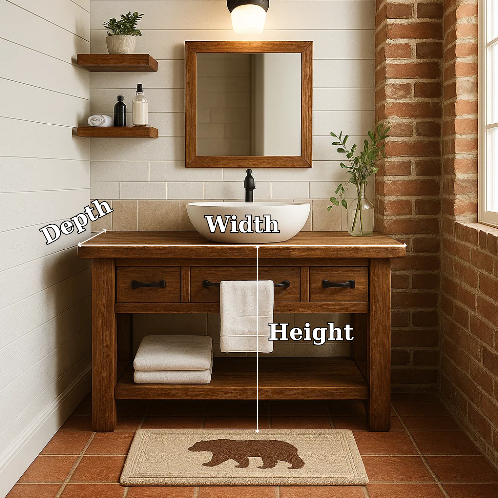 Rustic Solid Wood Bathroom Vanity with Vessel Sink & Storage – Modern Design Kitchnce