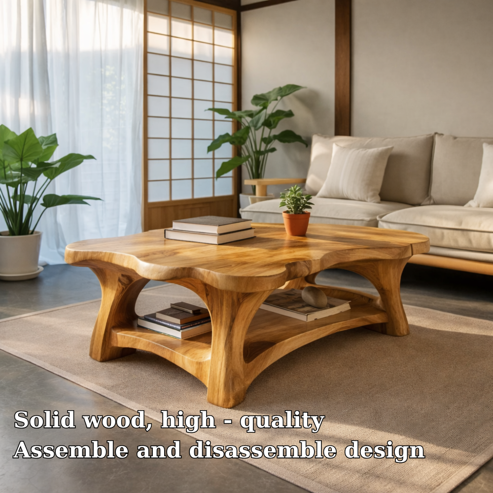 Solid Wood Coffee Table with Curved Edges – Organic Modern Design