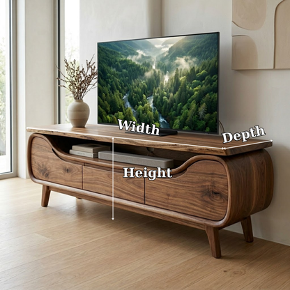 Curved Solid Wood Media Console – Modern TV Stand with Organic Design
