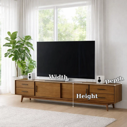 Mid Century Solid Wood TV Console with Drawers & Cabinets – Modern Media Stand