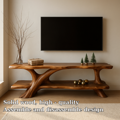 Handcrafted Solid Wood TV Stand – Organic Flow Design with Natural Finish for Modern Interiors Kitchnce