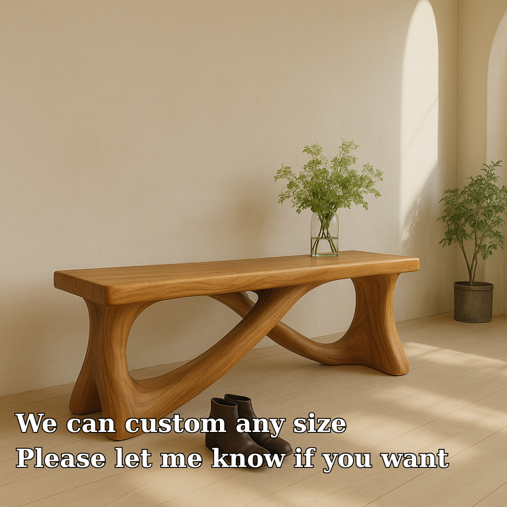 Handcrafted Solid Wood Bench – Modern Organic Design with Elegant Curved Sculptural Form Kitchnce