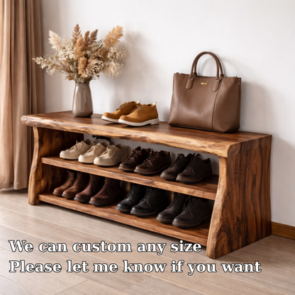 Solid Wood Entryway Bench with Shoe Storage Shelf – Rustic Wooden Shoe Rack Bench Kitchnce