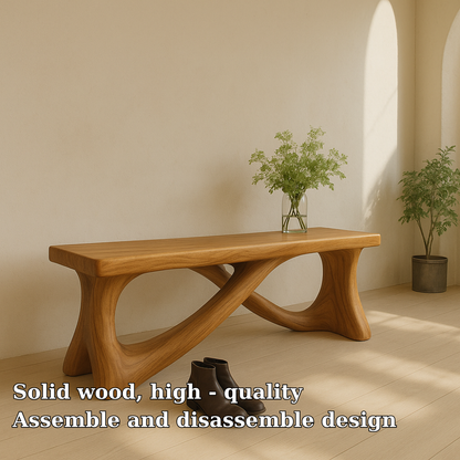 Handcrafted Solid Wood Bench – Modern Organic Design with Elegant Curved Sculptural Form Kitchnce