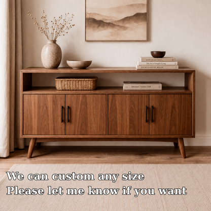 Solid Wood Console Cabinet with Open Shelf and 4 Doors – Modern Storage Sideboard