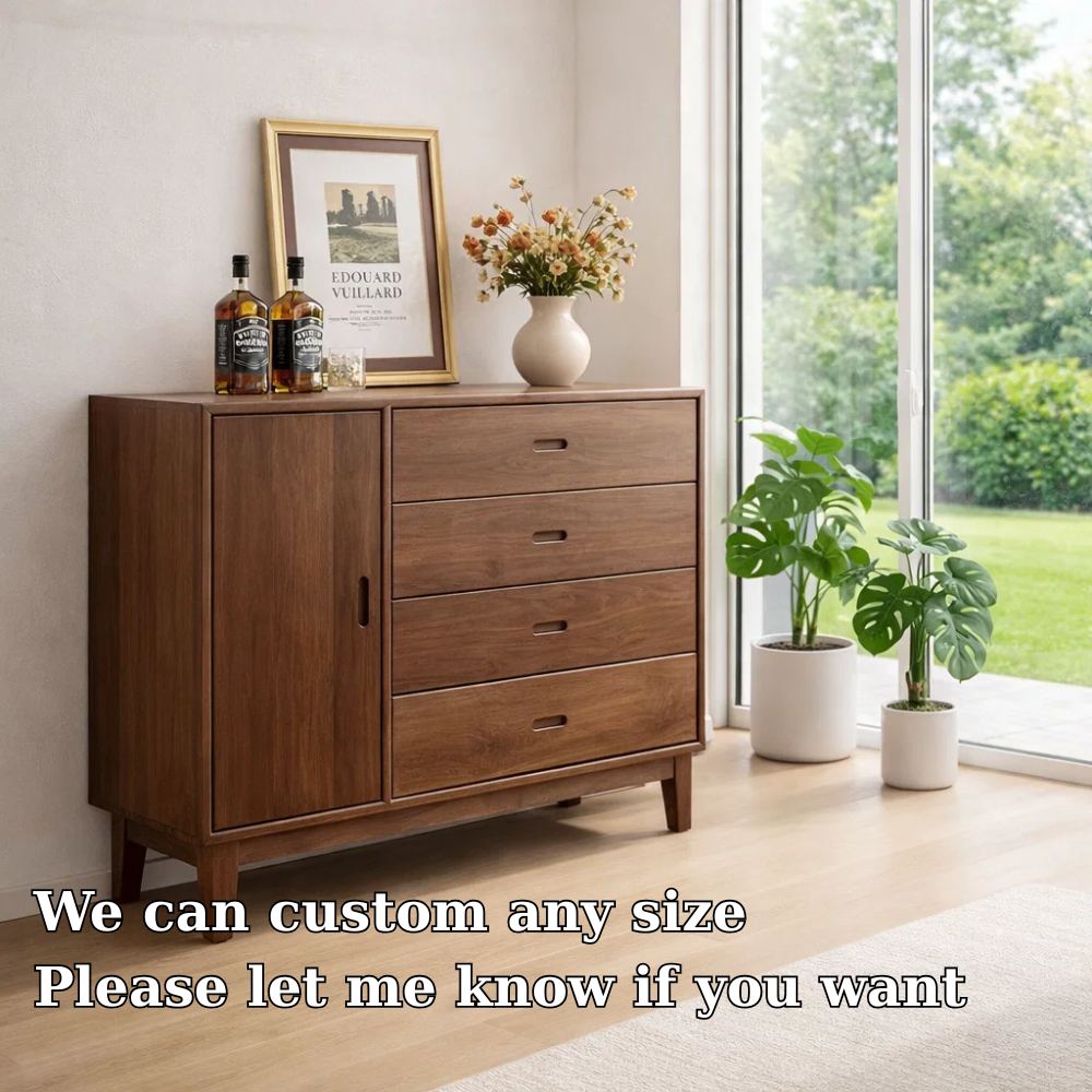 Mid Century Storage Sideboard Cabinet with 4 Drawers and Door – Compact Console