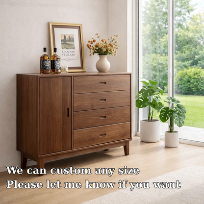 Mid Century Storage Sideboard Cabinet with 4 Drawers and Door – Compact Console