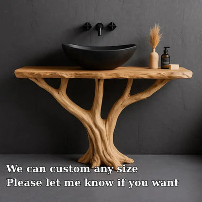 Handcrafted Solid Wood Bathroom Vanity with Tree Root Base – Natural Organic Modern Design Kitchnce