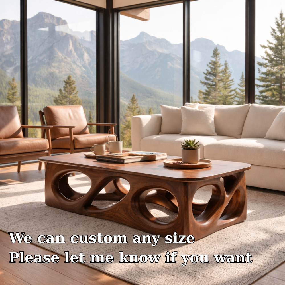 Handcrafted Solid Wood Coffee Table – Sculptural Modern Design