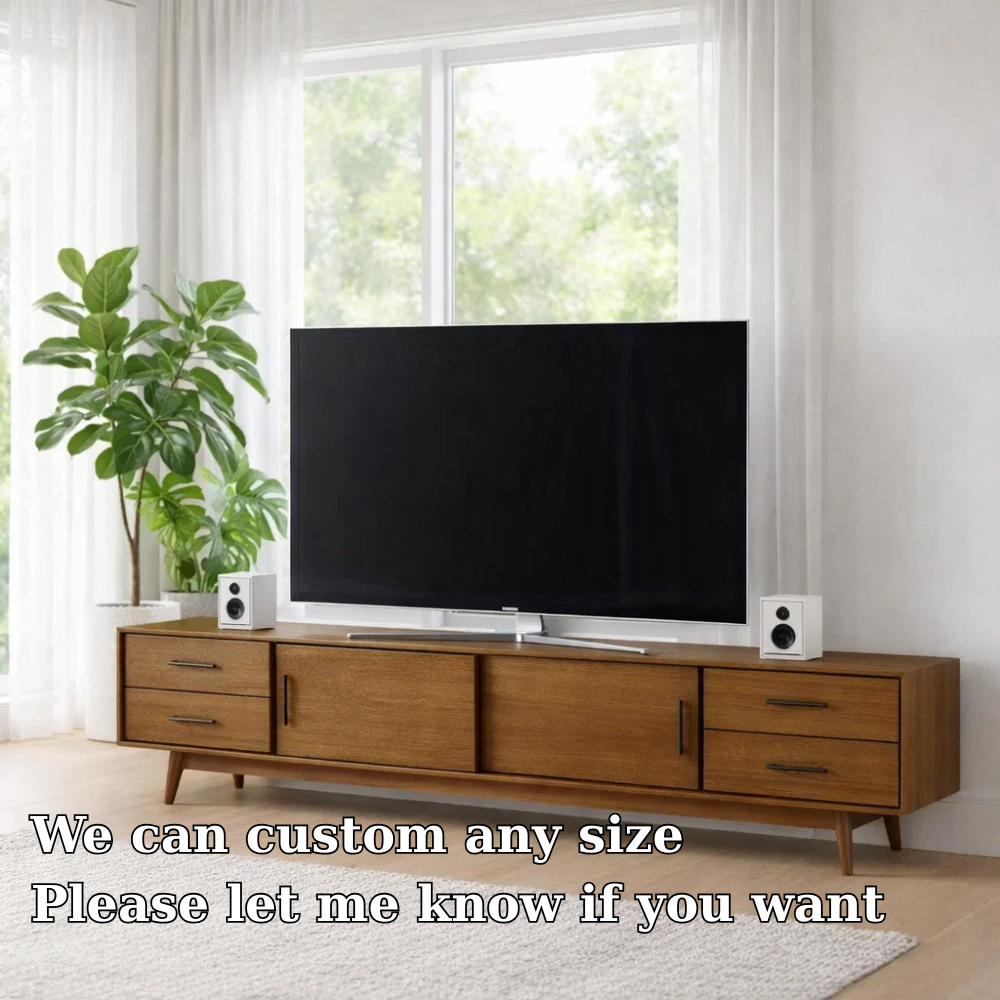 Mid Century Solid Wood TV Console with Drawers & Cabinets – Modern Media Stand