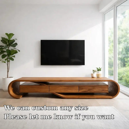 Solid Wood TV Cabinet with Curved Design – Modern Walnut Media Console Kitchnce