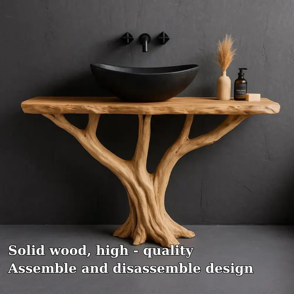 Handcrafted Solid Wood Bathroom Vanity with Tree Root Base – Natural Organic Modern Design Kitchnce