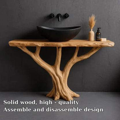 Handcrafted Solid Wood Bathroom Vanity with Tree Root Base – Natural Organic Modern Design Kitchnce