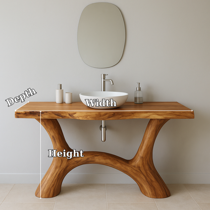 Handcrafted Solid Wood Bathroom Vanity – Modern Organic Form with Sculptural Curved Base Kitchnce