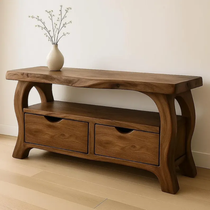 Handcrafted Solid Wood TV Stand with Drawers – Modern Organic Media Console Kitchnce