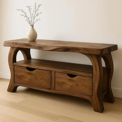 Handcrafted Solid Wood TV Stand with Drawers – Modern Organic Media Console Kitchnce