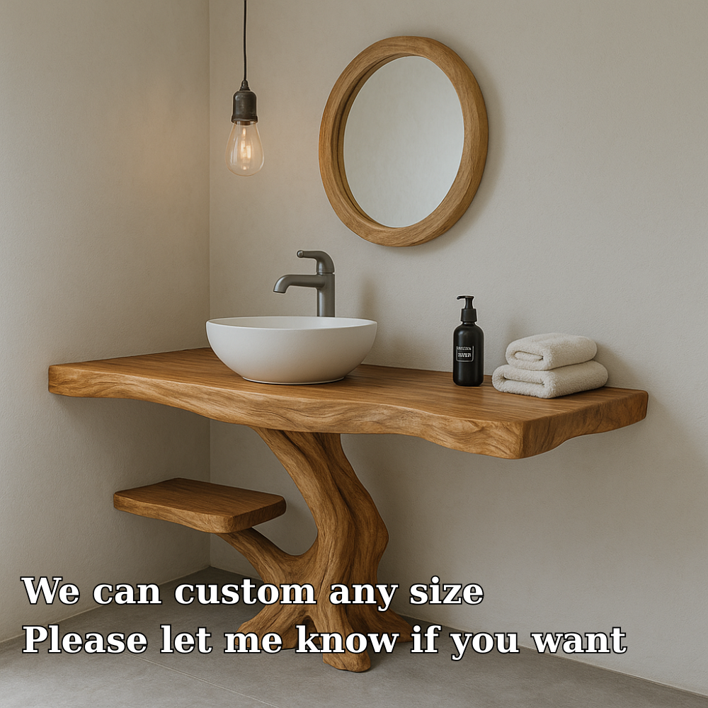 Handcrafted Solid Wood Bathroom Vanity – Organic Modern Design with Live Edge Detailing Kitchnce