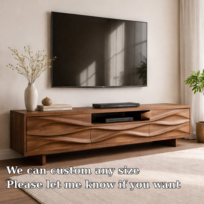 Solid Wood TV Console with Wave Front Design and Media Storage