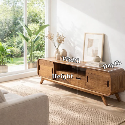 Mid Century Sideboard Cabinet with Sliding Doors and Storage