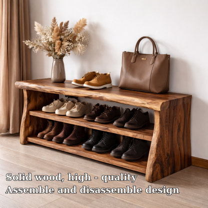 Solid Wood Entryway Bench with Shoe Storage Shelf – Rustic Wooden Shoe Rack Bench Kitchnce