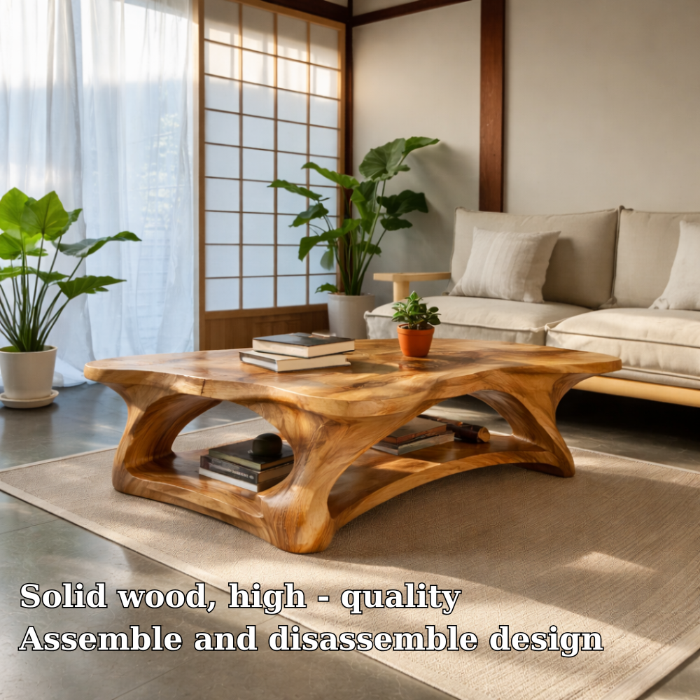 Solid Wood Coffee Table with Sculpted Organic Design – Modern Living Room Furniture