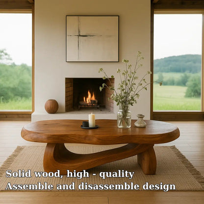Handcrafted Solid Wood Coffee Table with Organic Sculptural Base – Modern Natural Design Kitchnce