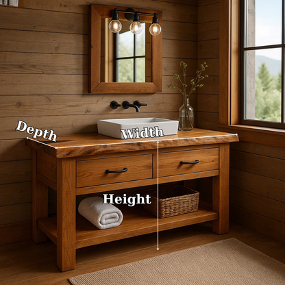 Solid Wood Bathroom Vanity Rustic Farmhouse Single Sink with Drawers and Shelf