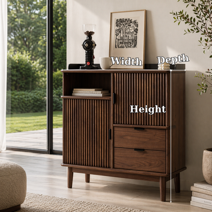 Solid Wood Console Sideboard with Fluted Doors – Mid Century Modern Storage Cabinet