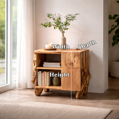 Rustic Solid Wood Nightstand with Shelf – Live Edge Bedside Table Storage