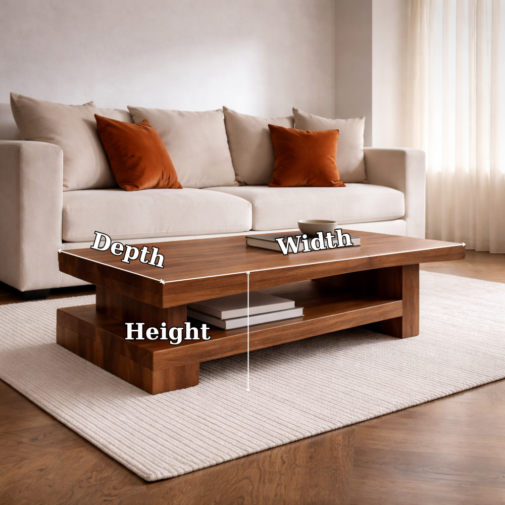 Solid Wood Coffee Table with Modern Block Design – Functional Storage