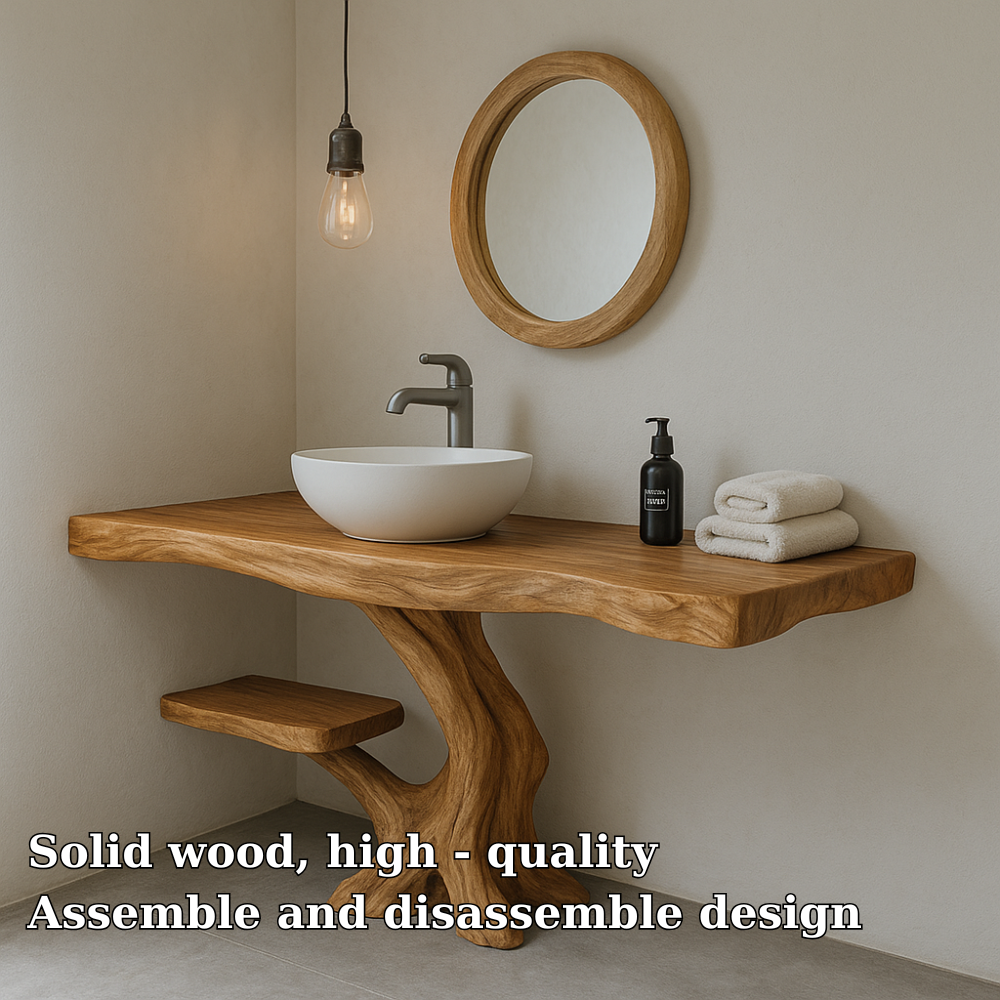 Handcrafted Solid Wood Bathroom Vanity – Organic Modern Design with Live Edge Detailing Kitchnce
