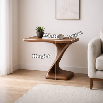 Solid Walnut Sculptural End Table – Modern Curved Wood Side Table for Living Room Kitchnce