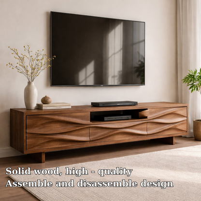 Solid Wood TV Console with Wave Front Design and Media Storage