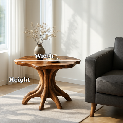 Handcrafted Solid Wood End Table – Organic Sculpted Table with Natural Live-Edge Design Kitchnce