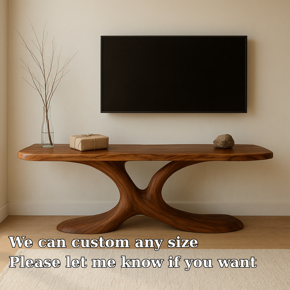 Handcrafted Solid Wood TV Stand – Minimal Organic Design with Sculptural Modern Aesthetic Kitchnce