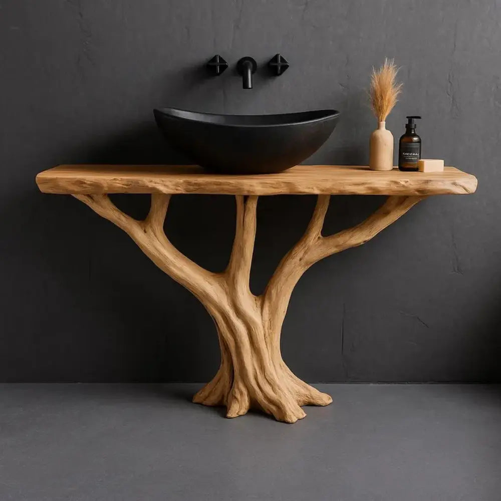 Handcrafted Solid Wood Bathroom Vanity with Tree Root Base – Natural Organic Modern Design Kitchnce