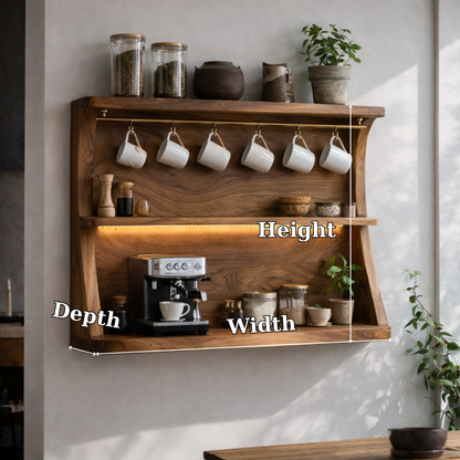 Solid Wood Floating Kitchen Cabinet with Coffee Station | Modern Kitchen Shelf Kitchnce