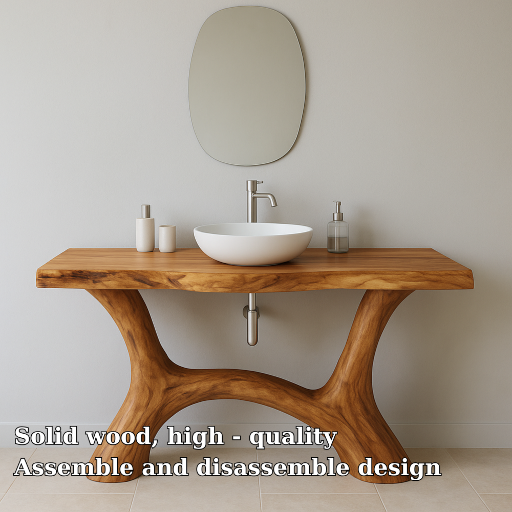 Handcrafted Solid Wood Bathroom Vanity – Modern Organic Form with Sculptural Curved Base Kitchnce