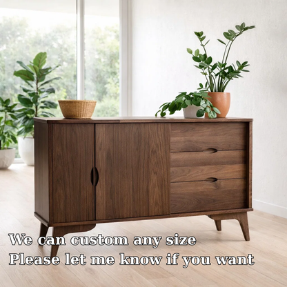 Mid Century Sideboard Cabinet with Drawers and Sliding Doors – Storage Console