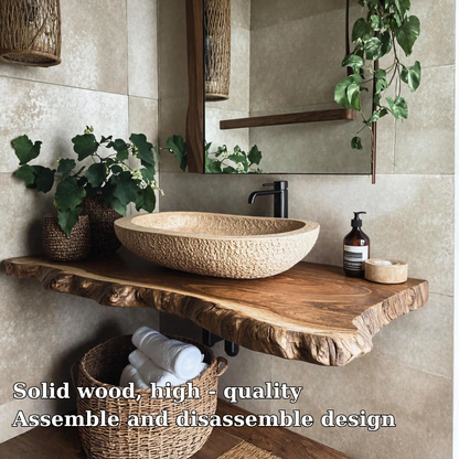 Solid Wood Floating Vanity Live Edge Wall Mount – Rustic Natural Style