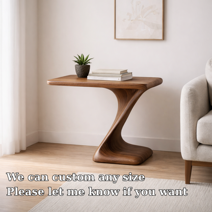 Solid Walnut Sculptural End Table – Modern Curved Wood Side Table for Living Room Kitchnce