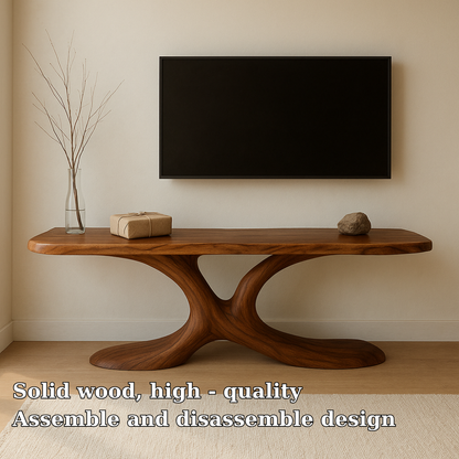 Handcrafted Solid Wood TV Stand – Minimal Organic Design with Sculptural Modern Aesthetic Kitchnce
