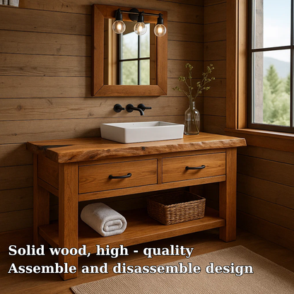 Solid Wood Bathroom Vanity Rustic Farmhouse Single Sink with Drawers and Shelf