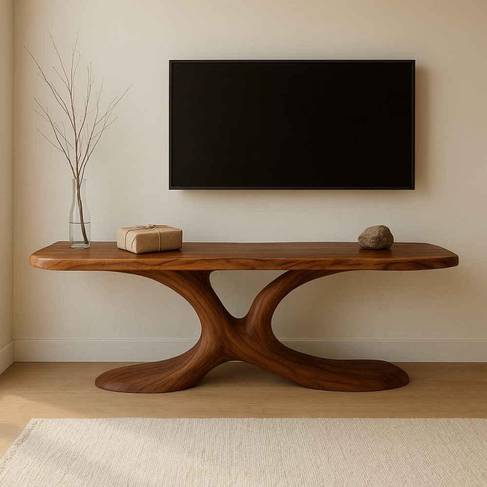 Handcrafted Solid Wood TV Stand – Minimal Organic Design with Sculptural Modern Aesthetic Kitchnce