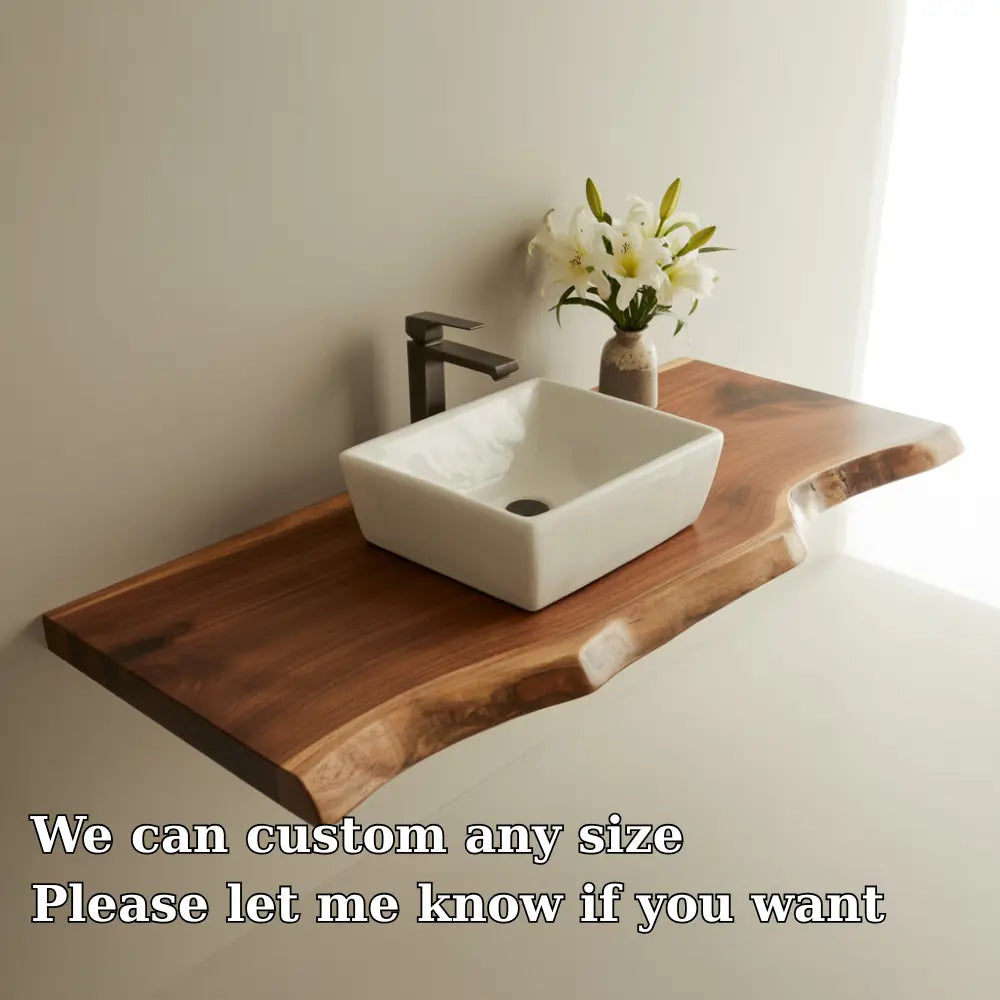 Live Edge Vanity Shelf | Solid Wood Floating Bathroom Countertop Kitchnce