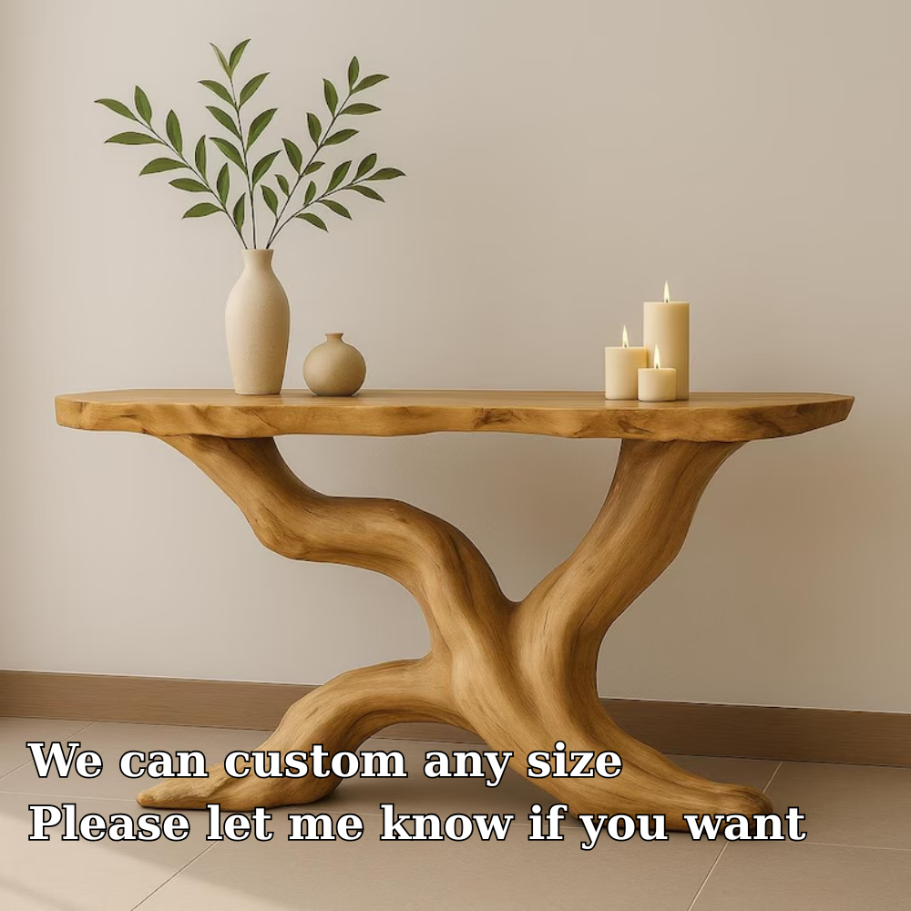 Handcrafted Solid Wood Console Table with Organic Branch Design – Modern Natural Elegance Kitchnce