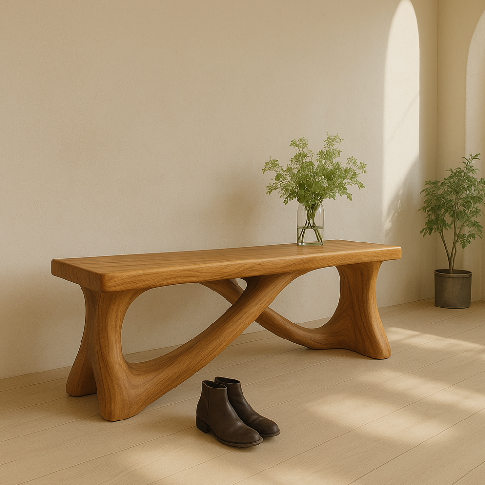 Handcrafted Solid Wood Bench – Modern Organic Design with Elegant Curved Sculptural Form Kitchnce