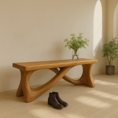 Handcrafted Solid Wood Bench – Modern Organic Design with Elegant Curved Sculptural Form Kitchnce