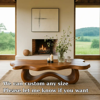 Handcrafted Solid Wood Coffee Table with Flowing Organic Design – Modern Sculptural Centerpiece Kitchnce