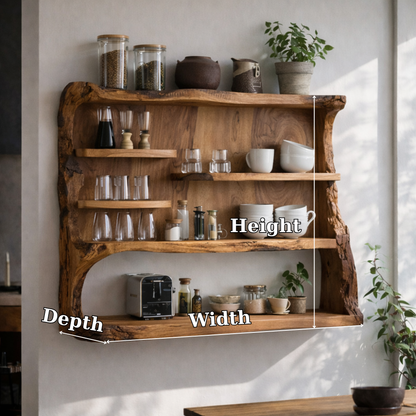 Live Edge Solid Wood Kitchen Cabinet | Modern Floating Shelf for Storage Kitchnce